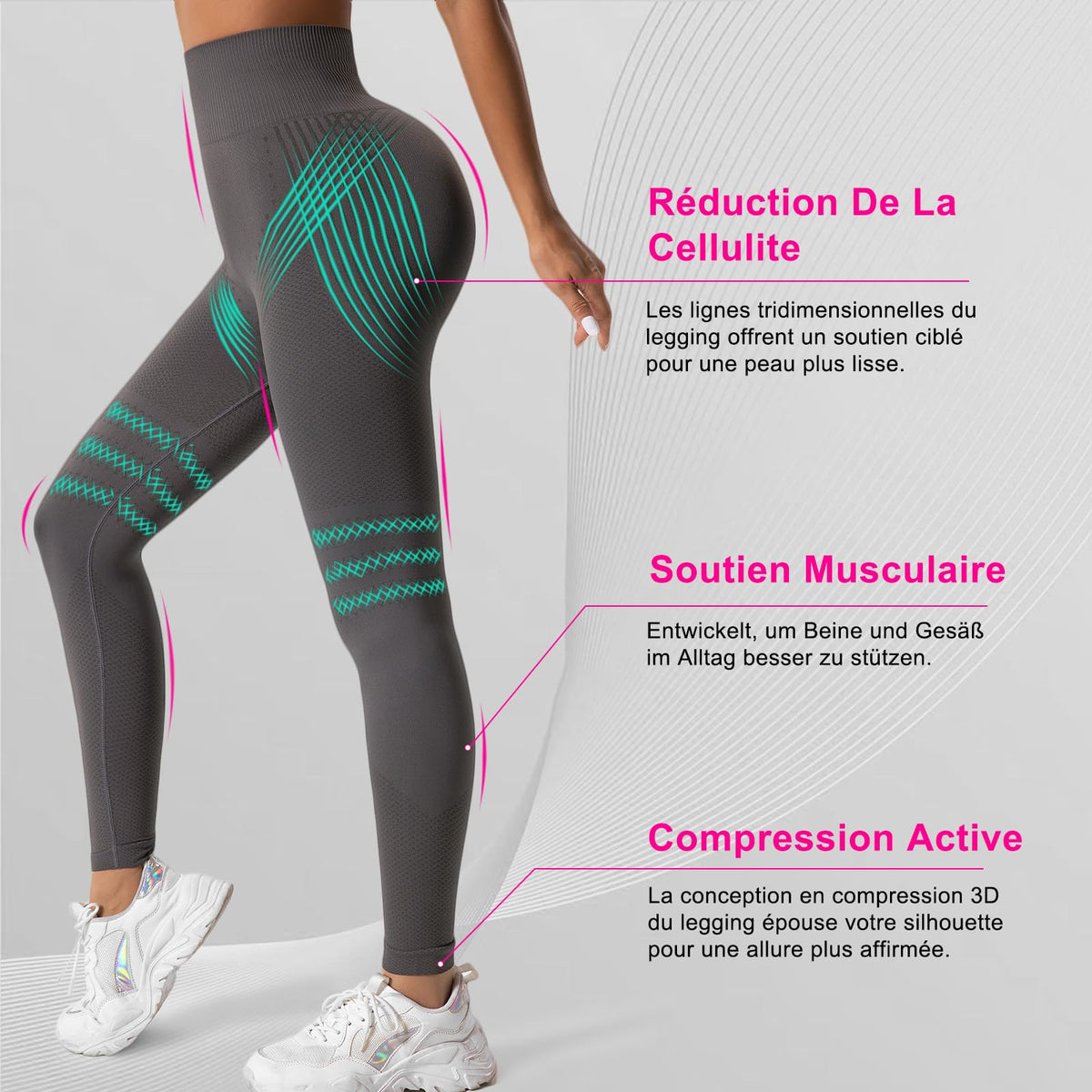 Leggings Anti Cellulite 3D Femme Original, Legging Anti-Cellulite à Compression 3 D, Minceur Taille Haute sans Couture, Pantalon de Sport Yoga Fitness Push-Up Sculptant
